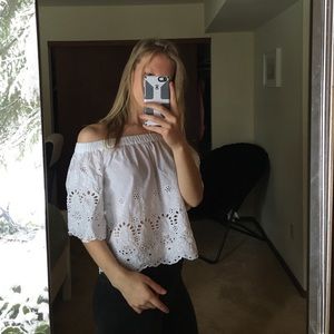 White off-the-shoulder cutout top